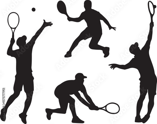 Tennis players in action silhouettes sport