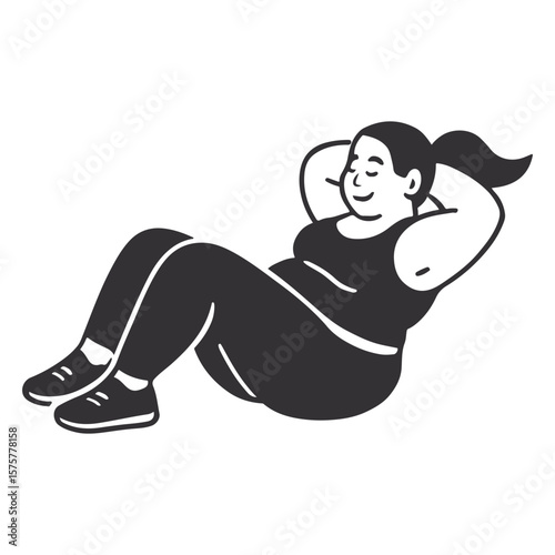 Empowerment in Fitness: A bold, minimalist depiction captures a woman engaged in a sit-up exercise, illustrating determination and wellness.