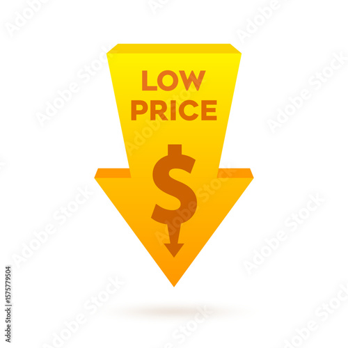 Low Price Promo Offer, Shopping and Sale Isolated Tags, Cost Reduction, Discount Label. Cost reduction icon price lower arrow. Vector low cost money crisis line icon. Vector illustration