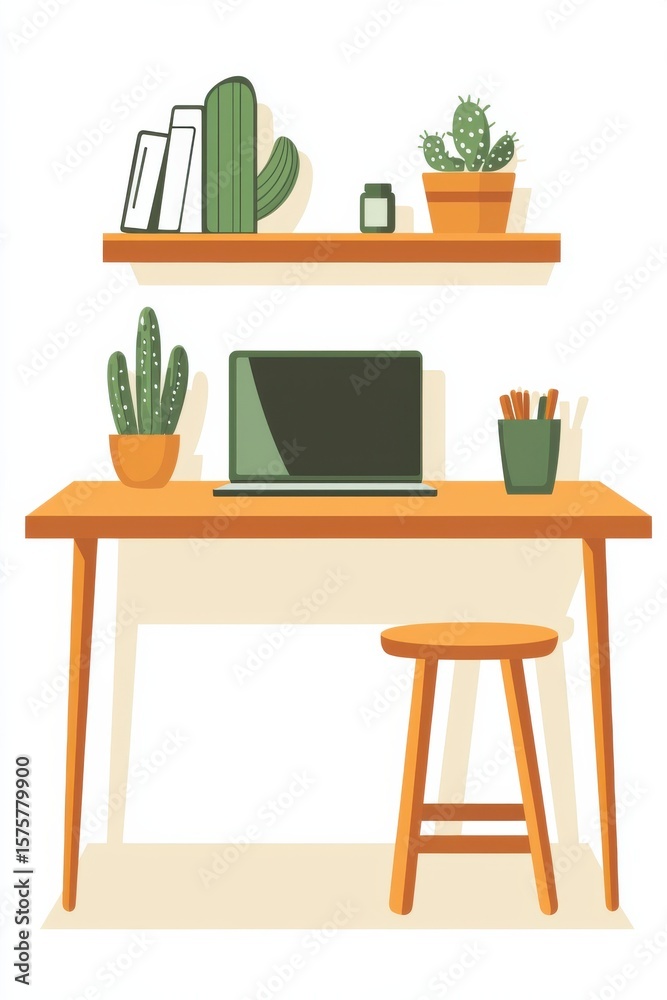 Fototapeta premium Modern minimalistic workspace featuring a desk, laptop, and stylish accessories