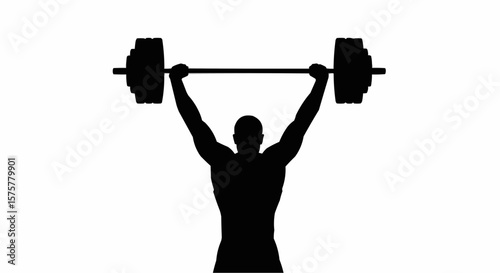 Silhouette of a Weightlifter Lifting Barbell Overhead – Vector Illustration on White
