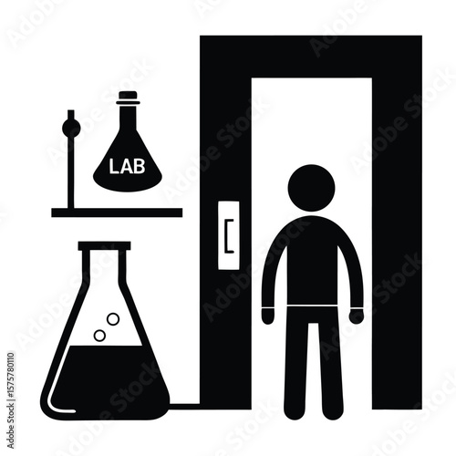 person entering lab icon, vector symbol for laboratory access, research facility entry, and scientific workspace