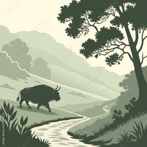 A wild bear in a forest landscape, or a mammal grazing in a green mountain meadow with cattle