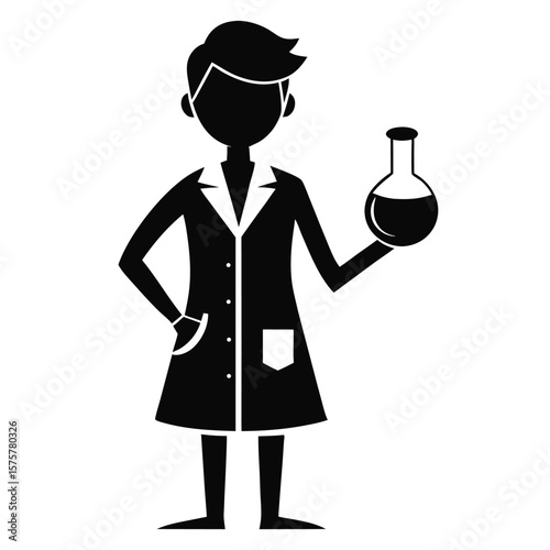 male scientist icon, vector symbol of short-haired researcher in lab coat for science, education, and medical fields