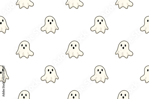 Seamless pattern with cute and spooky ghosts perfect for Halloween-themed designs, backgrounds, textiles, wrapping paper, and festive decorations in vector style. Isolated transparent backgraund