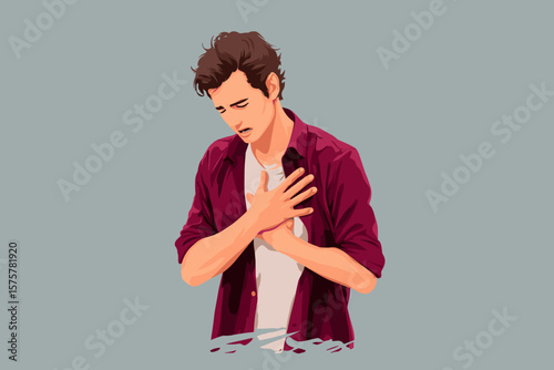 male holding his heart while in pain. Heart Attack, pain vector illustration