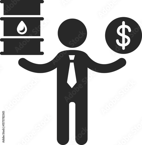 Businessman solid icon used in oil trading, energy investment, and financial market concepts.