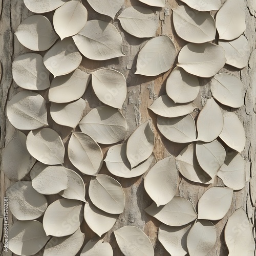 Beige Leaf Pattern on Tree Bark Texture