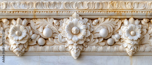 Intricate stone carving with floral motifs. Useful for articles on interior design and architecture.