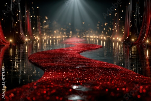 Elegant red carpet illuminated by soft lights in a luxurious venue during a festive evening event