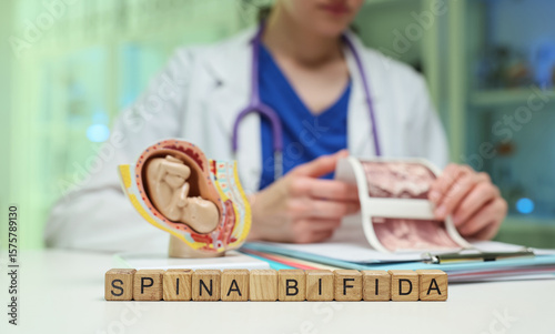 A healthcare professional discusses spina bifida in detail, using models and images for better understanding