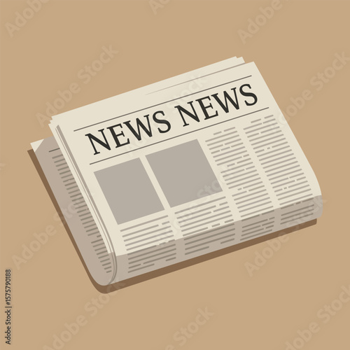 "Flat Vector Newspaper Icon – Folded Daily News Illustration on Brown Background"