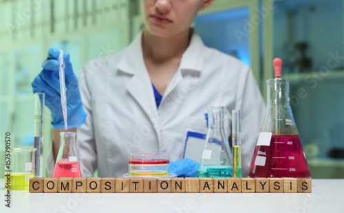 A skilled scientist performs a composition analysis with colorful chemicals in a lab, showcasing the art of science