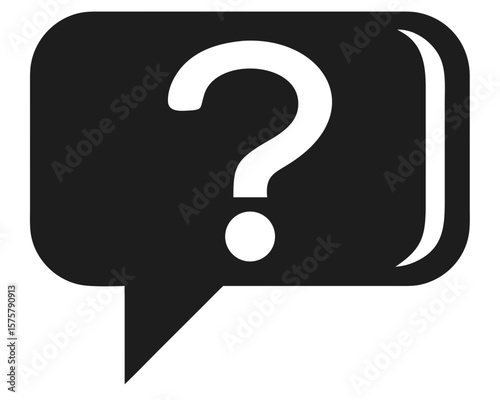 Black silhouette question mark inside a simple speech bubble futuristic concept design