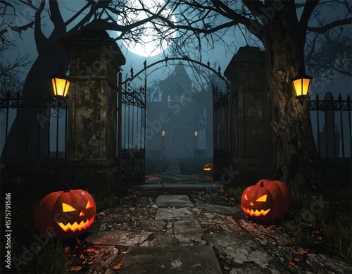 halloween pumpkin in the graveyard