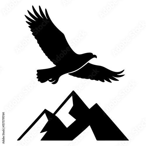Vector illustration of a flying eagle silhouette with spread wings, a symbol of wild freedom