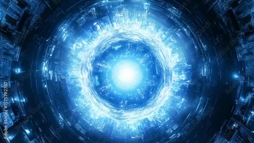 Circular, glowing, blue, futuristic portal