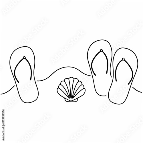 Flip flops and seashell on white background beach summer