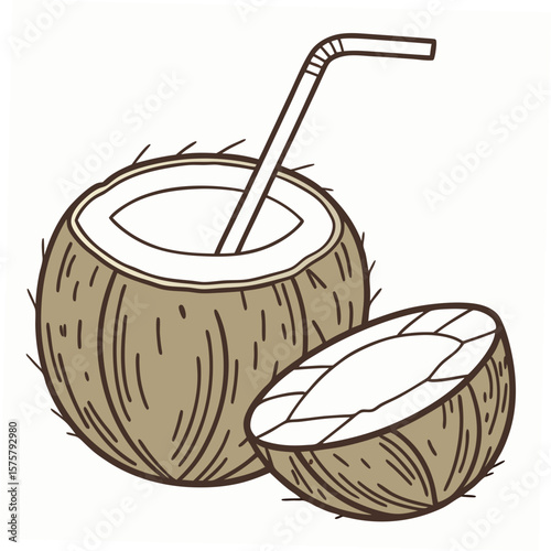 Coconut drink with straw tropical beverage