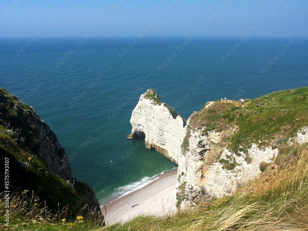 Fototapeta premium Alabaster coast in Normandy, white chalk cliffs between Etretat and Yport, France. Pure white limestone cliffs.