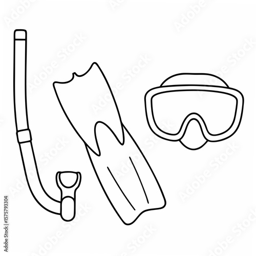 Snorkel mask and fins on a white background diving swimming