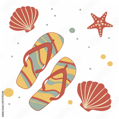 Striped flip flops starfish and seashells beach summer