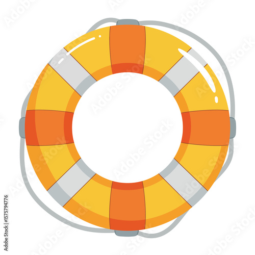 Illustration of a Lifebuoy with Alternating Yellow and Orange Segments and a Gray Rope