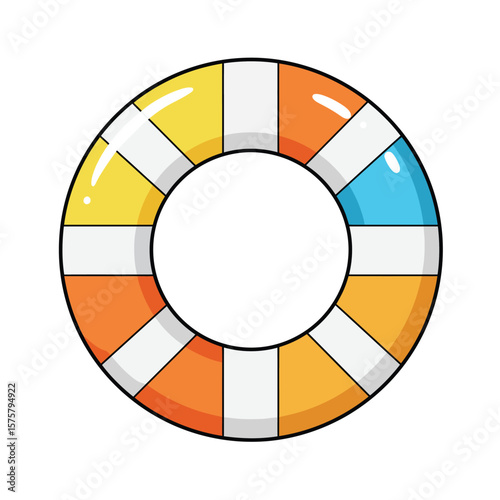 Illustration of a Lifebuoy with Yellow, Orange, White, and Blue Segmented Design