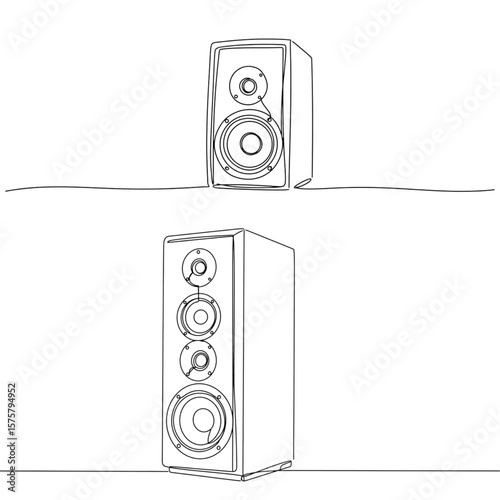 Two speakers portrayed in a minimalist outline style, perfect for sound system designs and audio technology presentations.