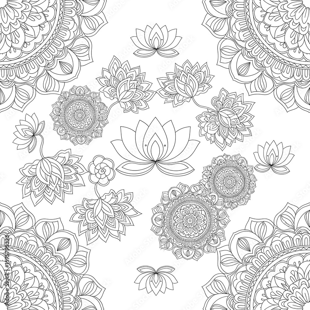 Fototapeta premium Intricate mandala and lotus flower designs isolated on transparent background