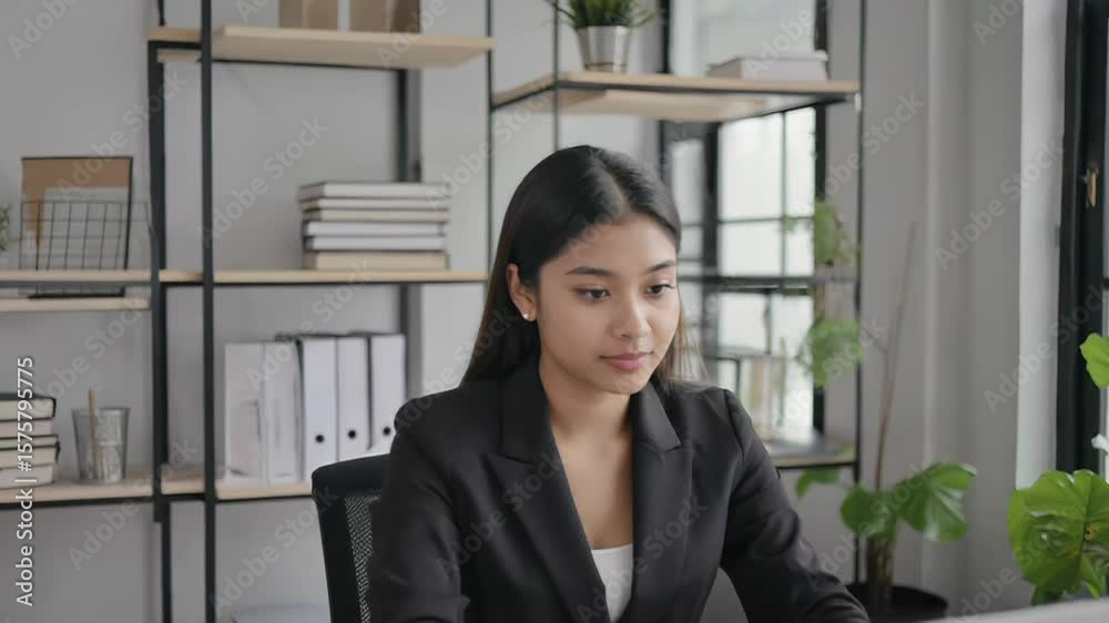 Young asian businesswoman working on laptop in modern office Young asian businesswoman working on laptop in modern office