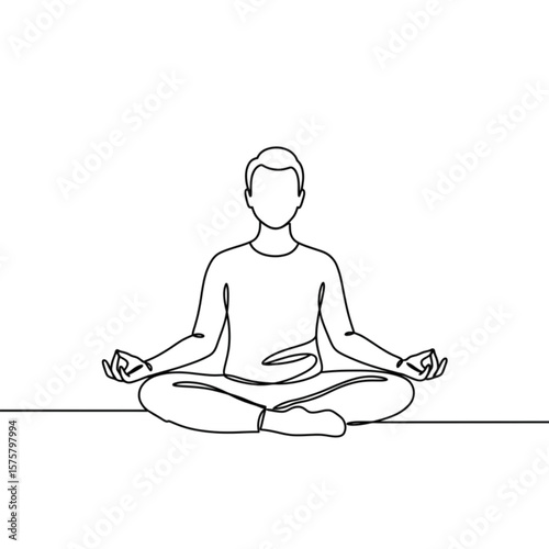 Line art design presents a meditation pose, perfect for wellness branding, yoga studios, or spiritual-themed projects, with a minimalist and elegant style.