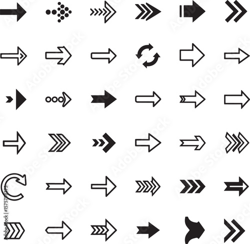 Collection of directional and navigational arrow symbols in various styles and orientations icon