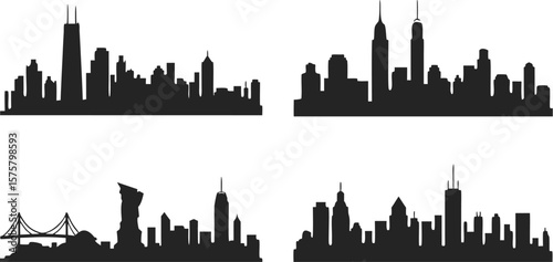 Silhouette Illustrations of Major City Skylines Chicago, New York, San Francisco and More