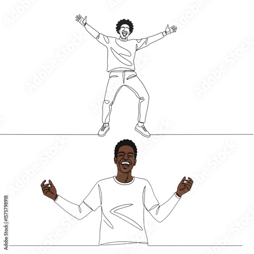 Cheerful man character design in a minimalist line drawing style, perfect for positive vibes, emotion depiction, and logo creation.