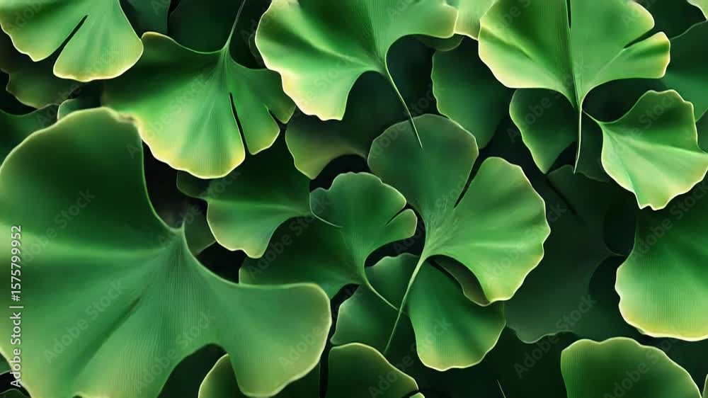 Ginkgo biloba leaves forming a green natural background
