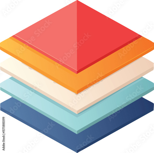 layers with paper cutout style, stacked colorful shapes in depth perspective