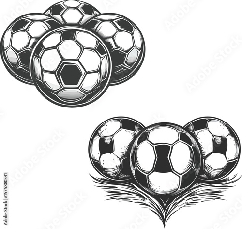 Vintage Monochrome Soccer Balls Illustration for Sports Design and Decoration