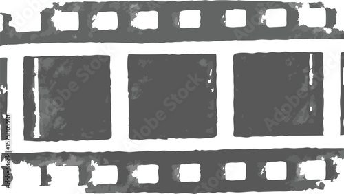 Aged film strip with rectangular perforations and three rectangular frames in a distressed style design