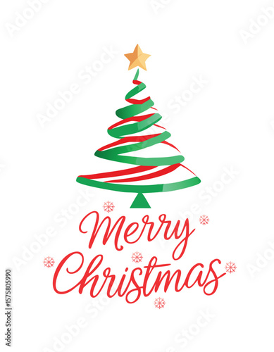 "Playful 'Merry Christmas' Vector with Santa Hat, Pine Trees & Festive Flourishes"