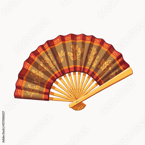 Traditional hand fan with Indian textile pattern for navratri celebration. Traditional hand fan with floral details,