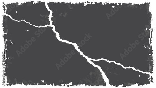 Grunge background with a crack running diagonally across the surface and rough edges visible on the frame