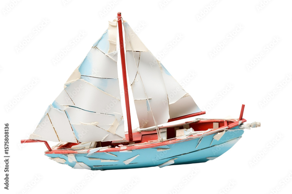 Fototapeta premium Broken ship toy with torn section