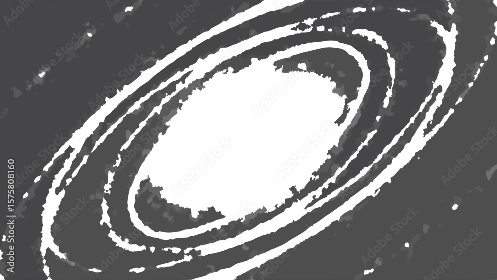 Abstract depiction of an oval shape with concentric rings in grayscale tones on a dark background