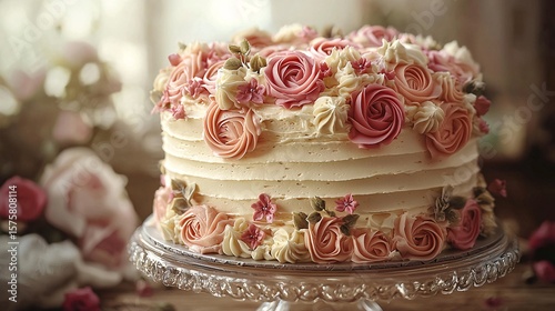 Cream rose cake
