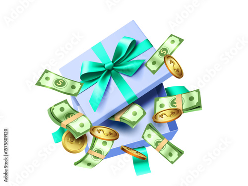 money explosion gift box isolated on the white background.bonus,special offer,discount,promotion,winner concept business banner design clip art element vector illustration.