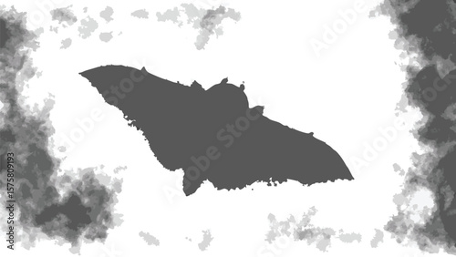 Abstract gray shape with surrounding cloud like formations on a white background art piece design