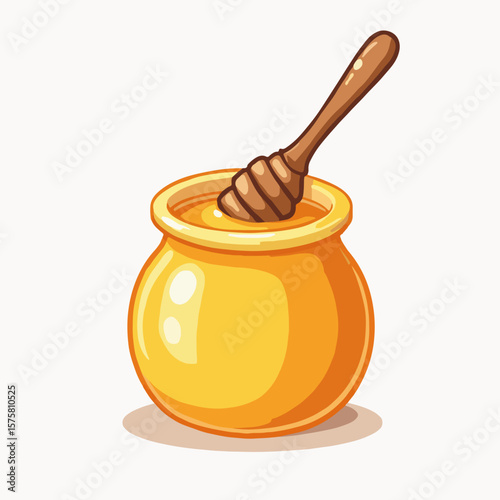 Honey jar with dipping stick isolated over white for Rosh Hashanah celebrations. Sweet honey jar with dipping stick represents blessings, sweetness, and new beginnings, perfect for symbolizing hope.