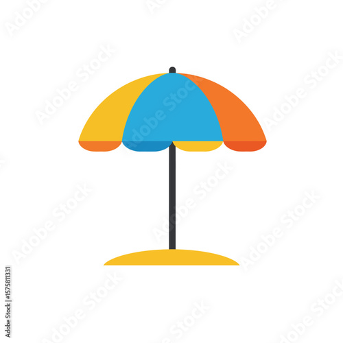 Flat Vector Illustration of Multicolored Beach Umbrella