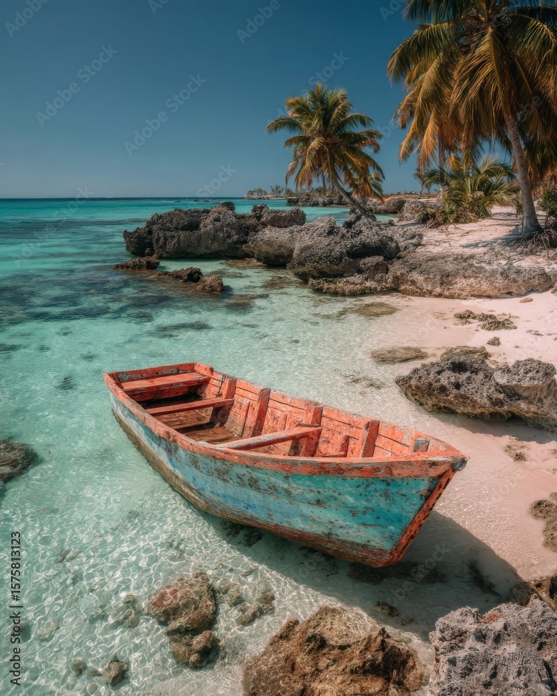Old Wooden Boat on a Tropical Beach Old Wooden Boat on a Tropical Beach